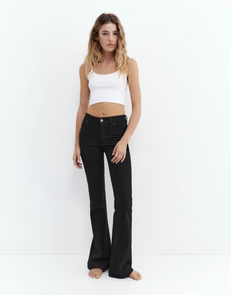 Pull&Bear - Tall - Skinny flared jeans in gemêleerd zwart - view 1