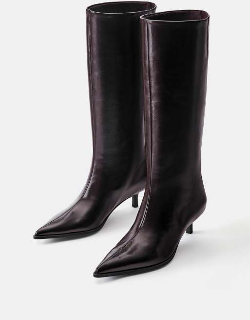Pull&Bear Tall Stiefel mit Kitten-Heel in Braun, 2 von 5
