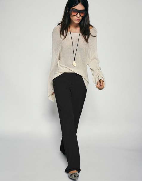 Pull&Bear Tall straight-leg smart trousers in black - view 1
