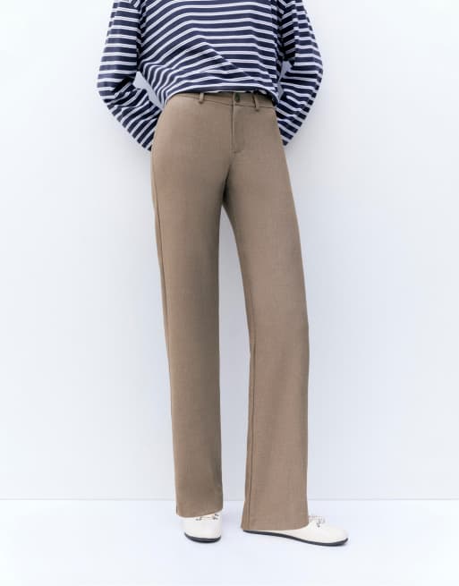 Pull&Bear Tall straight leg trousers in beige, 4 of 7