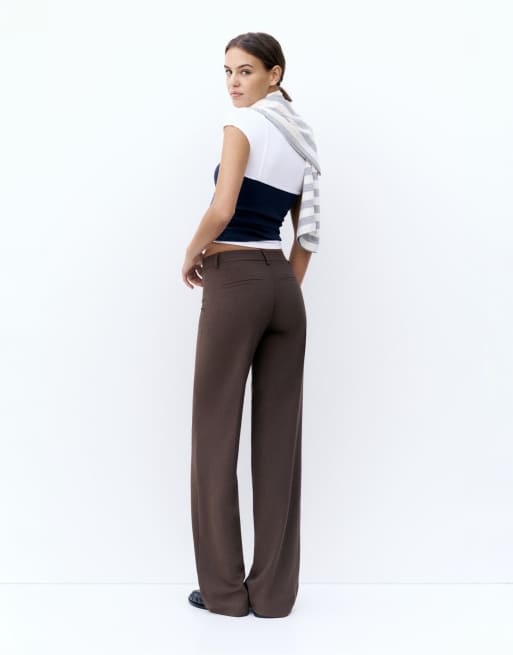 Pull&Bear Tall straight leg trousers in brown, 2 of 7