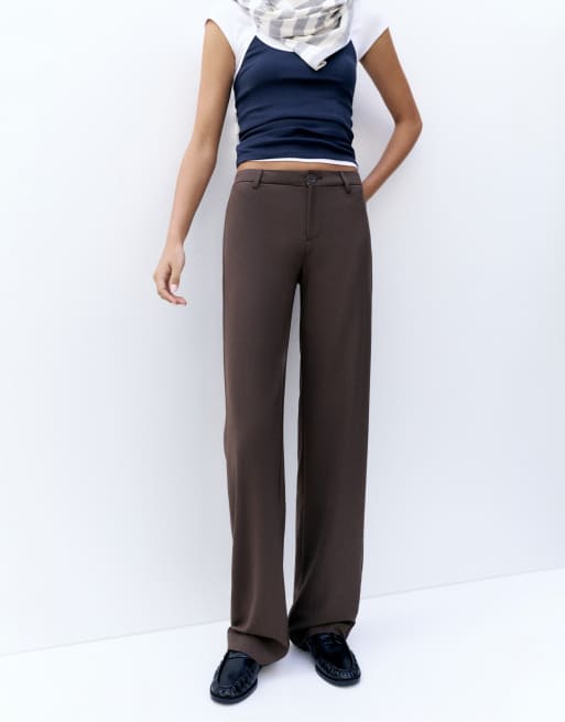 Pull&Bear Tall straight leg trousers in brown, 4 of 7
