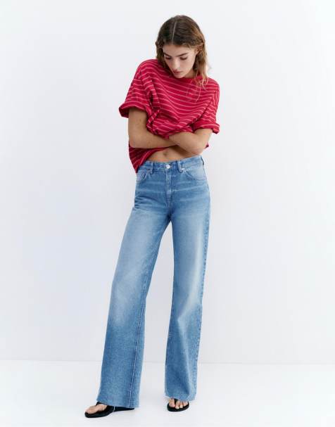 Pull&Bear Tall straight wide-leg jeans in indigo