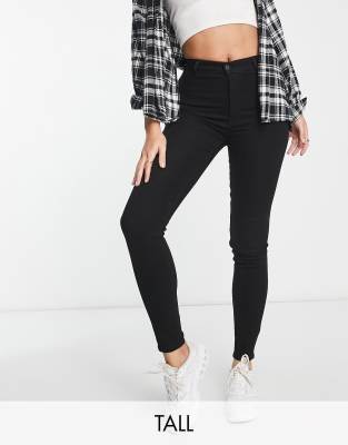 Pull & Bear Tall - Supereng geschnittene Jeans mit hohem Bund in Schwarz