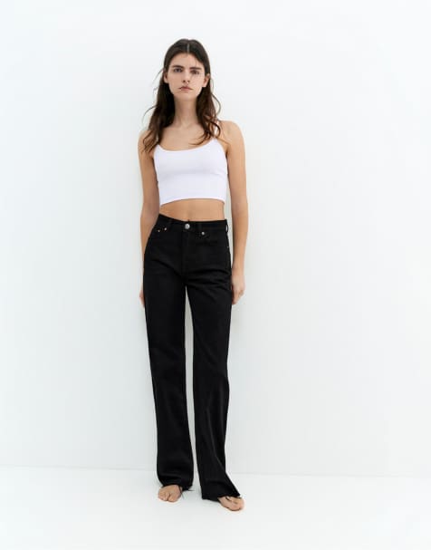Pull&Bear Tall – Svartmelerade, raka jeans med vida ben - view 1