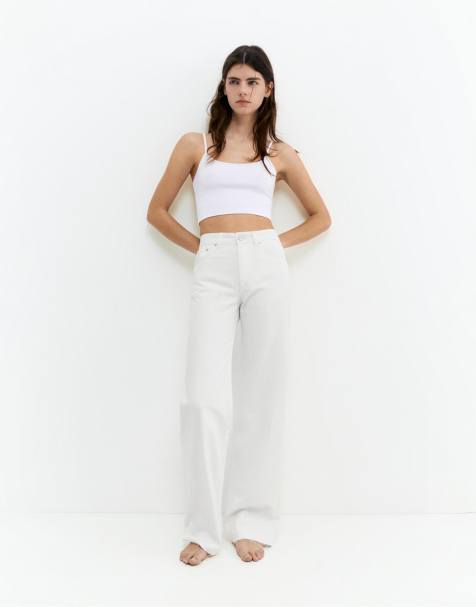 Pull&Bear Tall – Vita, raka jeans med vida ben - view 1