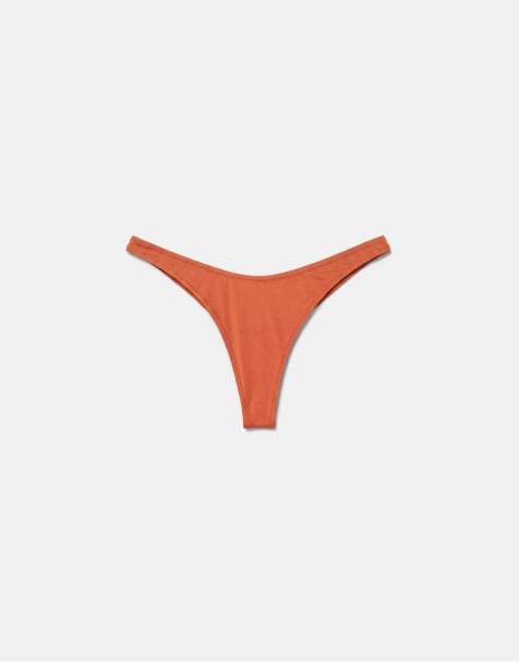 Pull&Bear – Tanga-Bikinihose aus Satin in Lehmbraun - view 1