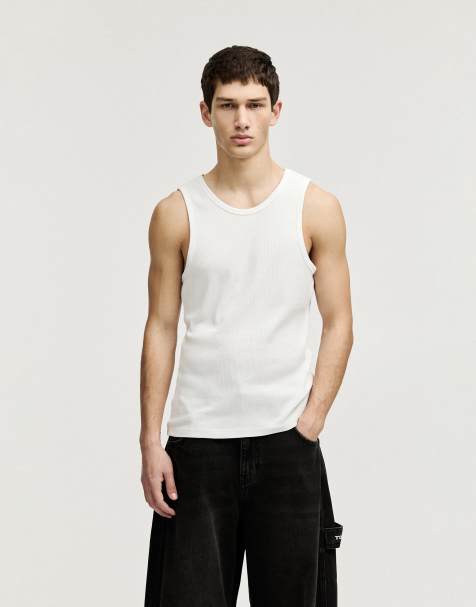Pull&Bear Tank rib t-shirt in white - view 1