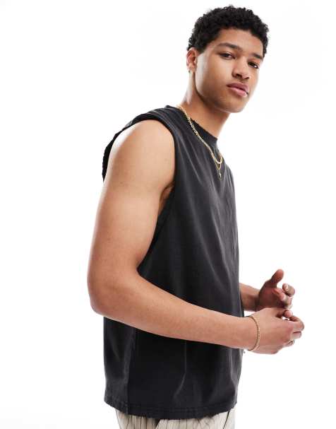 Pull&Bear tank top in washed black - view 1
