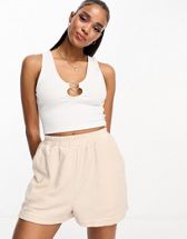 ASOS DESIGN double layer slinky ruched halter top in white