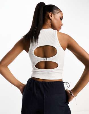 Pull & Bear Tank Top With Open Back Detail In White