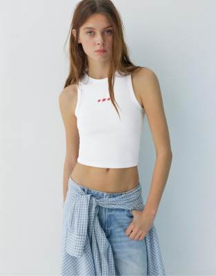 Pull & Bear - Tanktop in Eisweiß mit Stern-Motiv