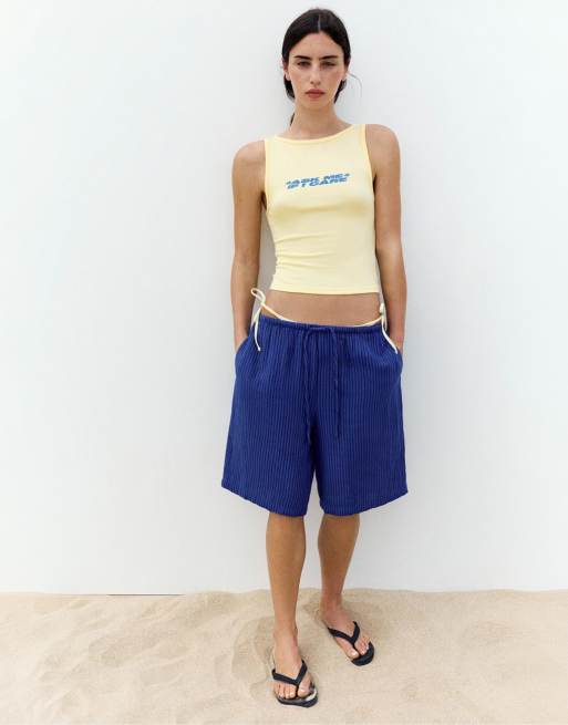 Pull&Bear – Tanktop in Hellgelb mit Schriftzug, 4 von 4