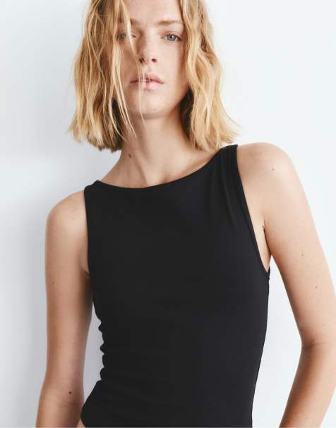 Pull&Bear – Tanktop in Schwarz mit U-Boot-Ausschnitt - view 1