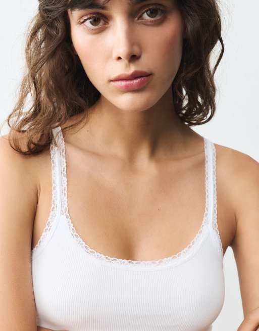 Pull&Bear tanktop med blondedetalje i hvid, 3 af 7