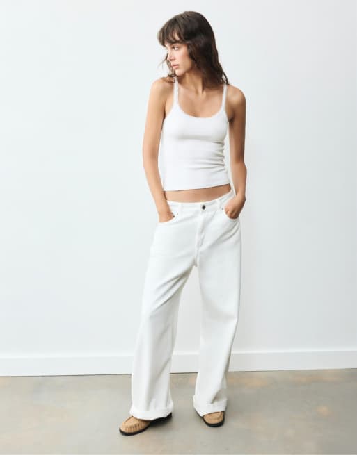 Pull&Bear tanktop med blondedetalje i hvid, 4 af 7