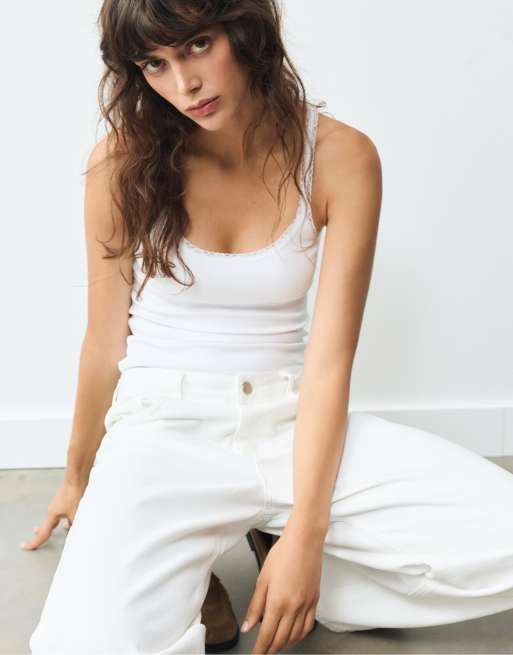 Pull&Bear tanktop med blondedetalje i hvid, 5 af 7