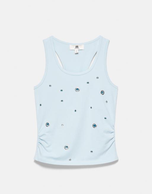 Pull&Bear tanktop med snørehuller i pastelblå, 5 af 7