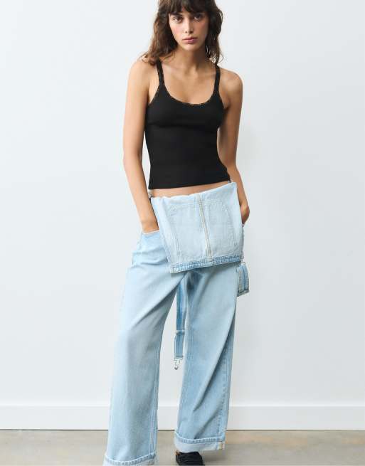 Pull&Bear Tanktop mit Spitzenbesatz in Schwarz, 5 von 7
