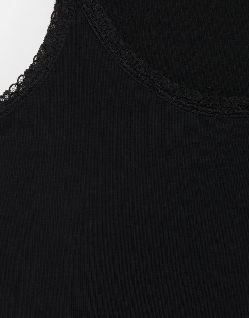 Pull&Bear Tanktop mit Spitzenbesatz in Schwarz, 7 von 7