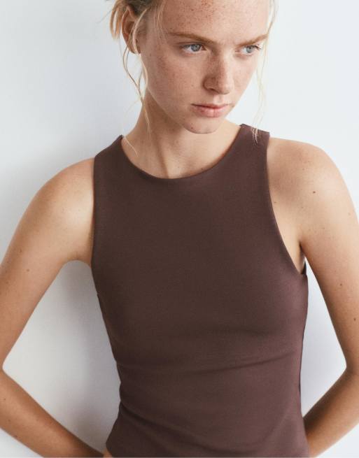 Pull&Bear - Tanktop van modalmix in bruin, 3 van 4
