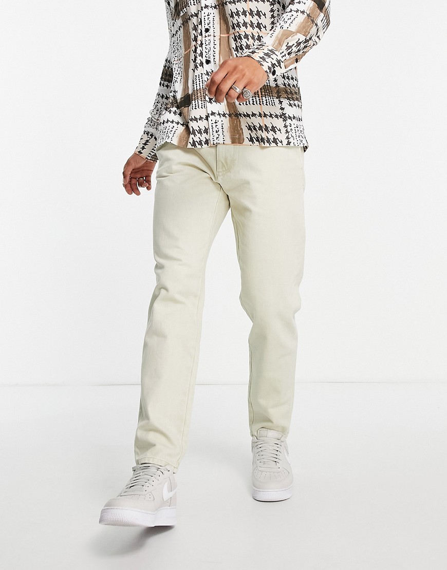 Pull & Bear tapered jeans in beige-Neutral