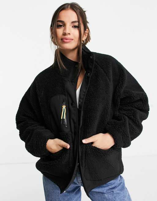 Pull Bear teddy jacket in black ASOS