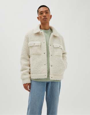 Pull Bear Teddy Trucker Jacket In Ecru white ModeSens