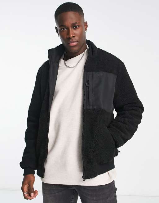 Pull&Bear teddy zip through jacket in black | ASOS