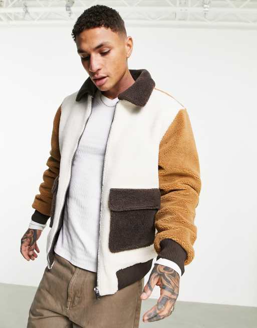 Pull&Bear teddy zip through jacket in brown | ASOS