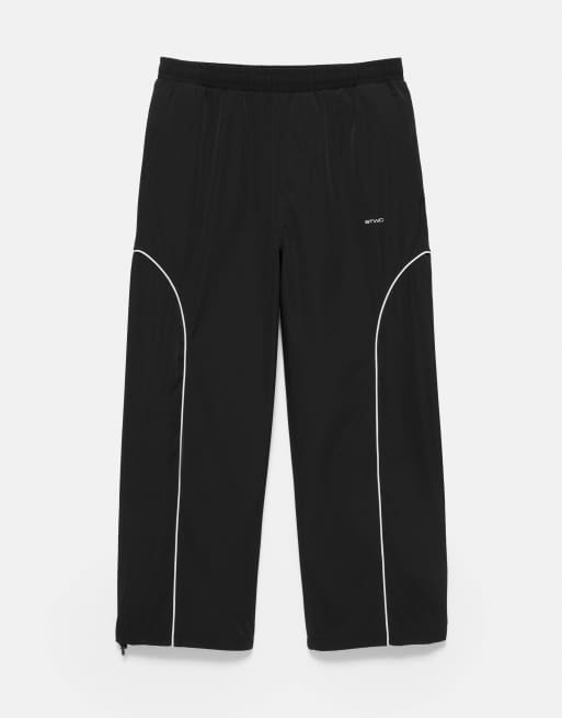 Pull&Bear tekniske joggingbukser med piping i sort, 6 af 7
