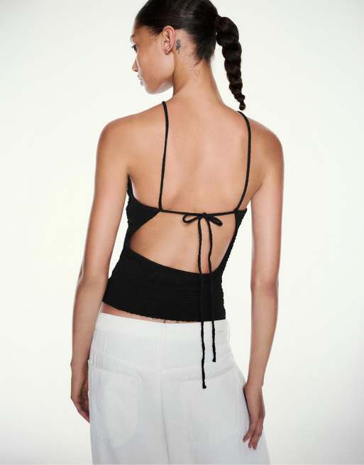 Pull&Bear tekstureret halter-top i sort, 2 af 7
