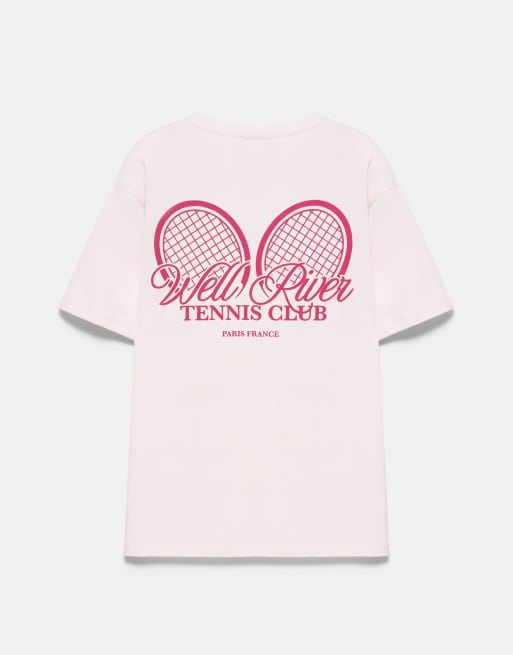 Pull&Bear Tennis club graphic t-shirt in pink, 4 of 4