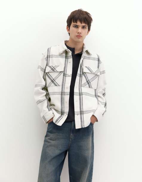 Pull&Bear ternet overshirt med lange ærmer i råhvid - view 1