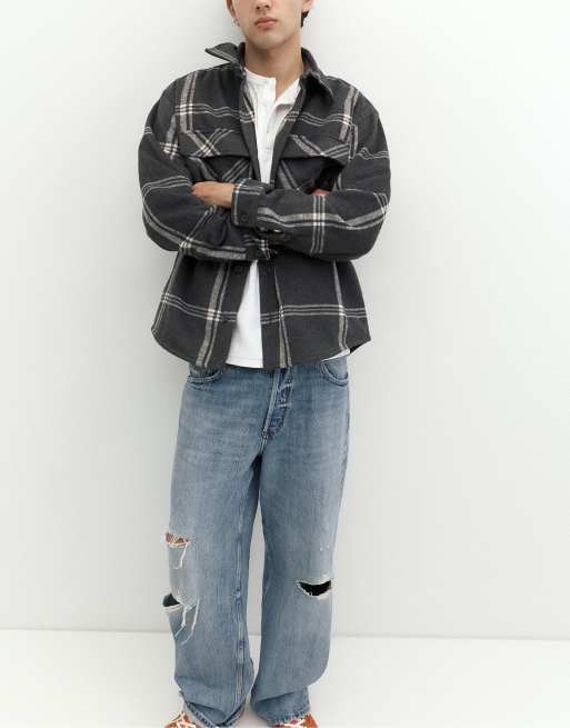 Pull&Bear ternet overshirt med lange ærmer i sort, 4 af 7