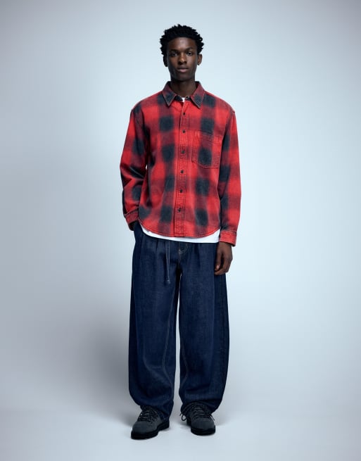 Pull&Bear ternet overskjorte med lange ærmer i rød, 4 af 7