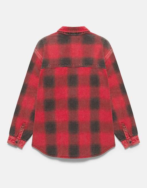 Pull&Bear ternet overskjorte med lange ærmer i rød, 7 af 7