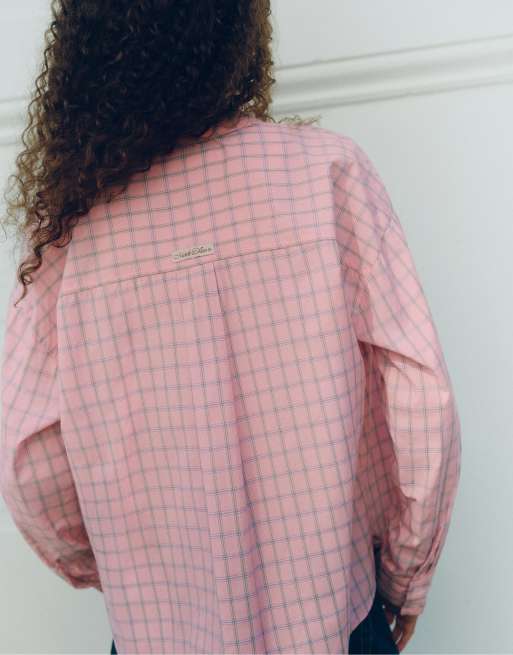 Pull&Bear ternet skjorte med brystlomme i pink, 2 af 7