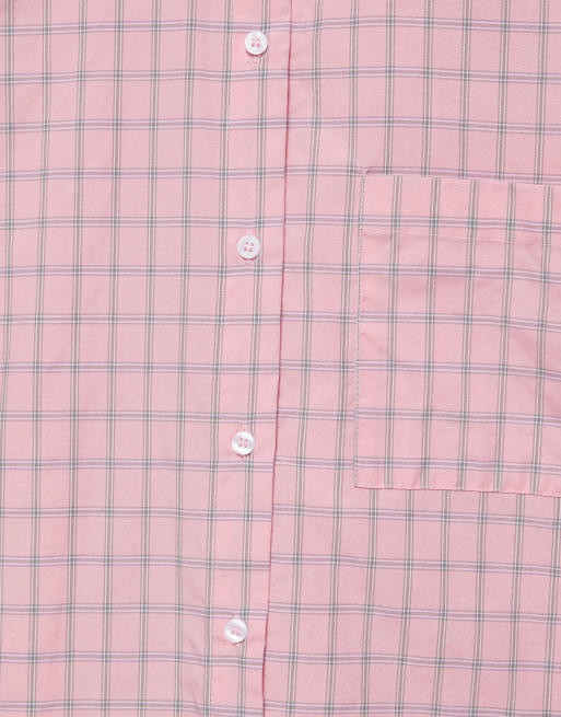 Pull&Bear ternet skjorte med brystlomme i pink, 6 af 7