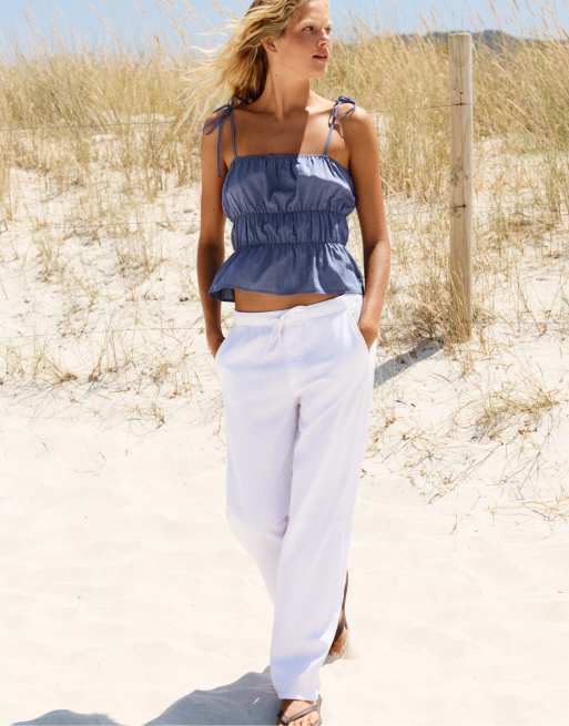 Pull&Bear ternet top med rynkning og stropper i navy, 3 af 7