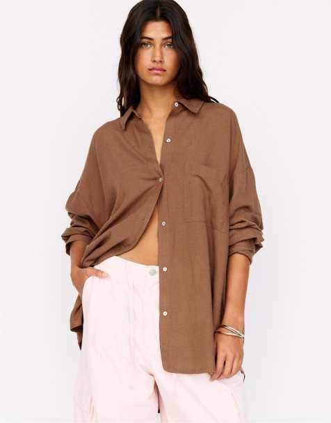 Pull&Bear – Terrakottafärgad, rustik skjorta i oversize - view 1