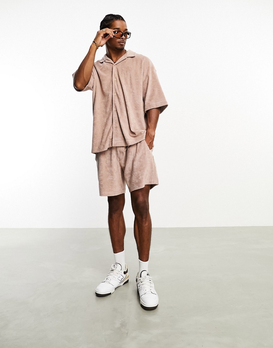 Pull & Bear terrycloth shirt in pink - part of a set