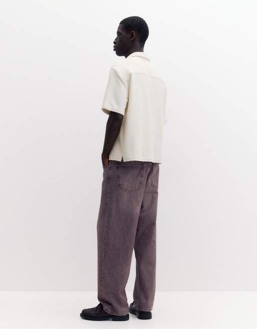 Pull&Bear Terrycloth short sleeve shirt in off white, 2 of 4