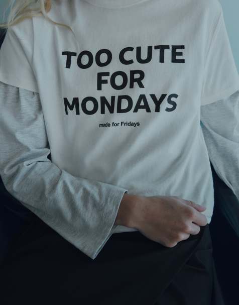 Pull&Bear Text graphic t-shirt in ice - view 1