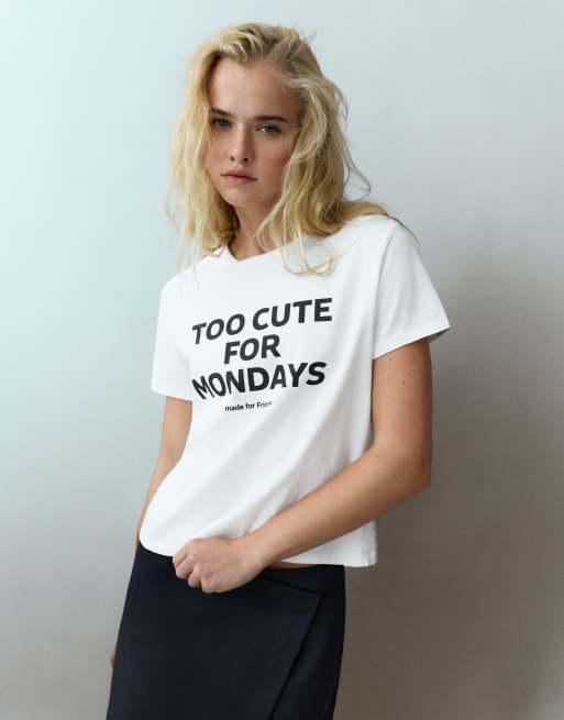 Pull&Bear textgrafisk t-shirt i isblå, 2 av 7