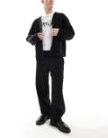 [Pull & Bear] Pull & Bear texture plisse tailored pants in black S BLACK