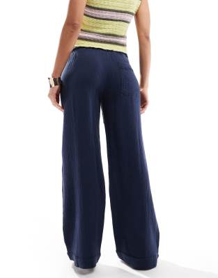 Pull & Bear Textured Crinkle Wide Leg Pants