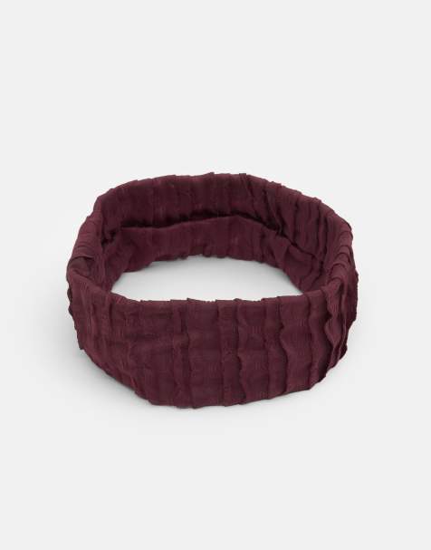 Pull&Bear Textured elasticated headband in maroon - view 1