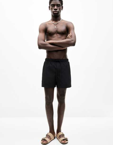 Pull&Bear Textured fabric swimming trunks in black - view 1