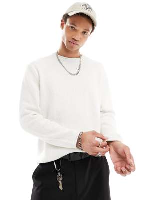 Pull&Bear textured fine knit sweater in ecru
